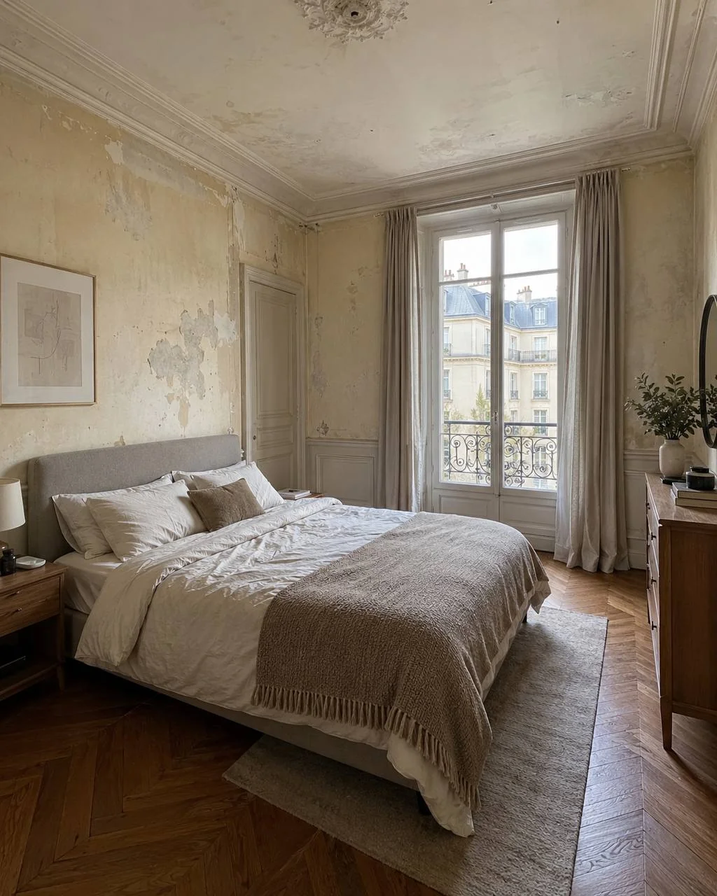 Chambre, vue sur le lit avant les travaux