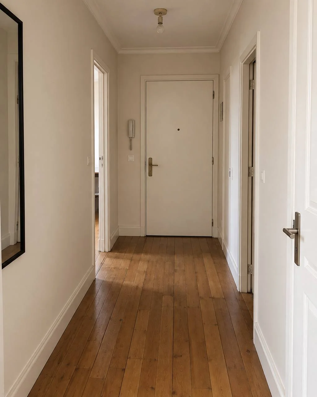 Entrée, vue sur la porte palière après les travaux