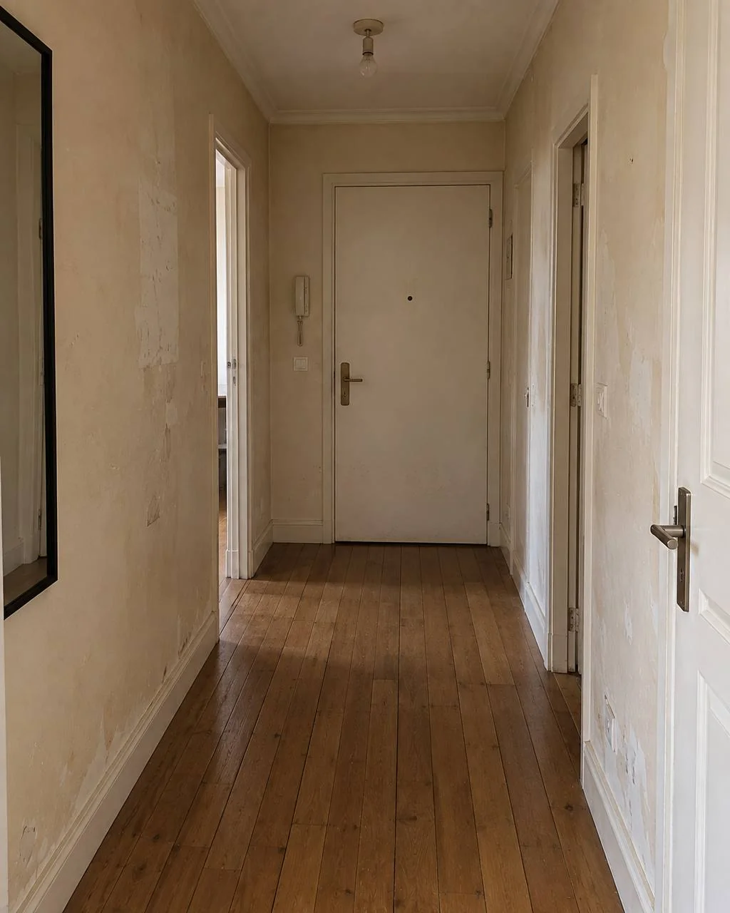 Entrée, vue sur la porte palière avant les travaux