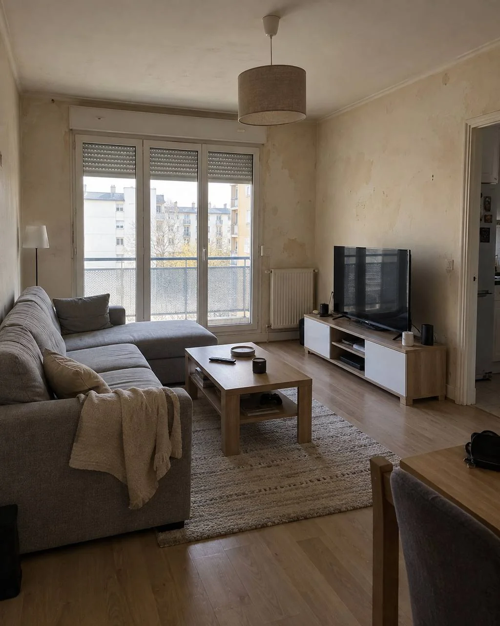 Séjour, coin télévision avant les travaux